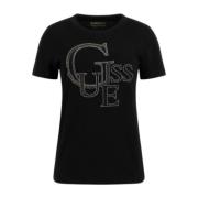 Stud T-Shirt met Logo voor Vrouwen Guess , Black , Dames