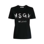 Zwart T-shirt met voorprint Msgm , Black , Dames