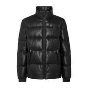 Zwarte leren donsjack Philipp Plein , Black , Heren