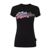 Zwart Graffiti Logo T-shirt Philipp Plein , Black , Dames