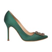 Groene Hangisi Kristal Gesp Pumps Manolo Blahnik , Green , Dames