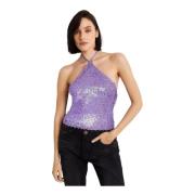 Paarse Paillet Open Schouder Top Retrofête , Purple , Dames