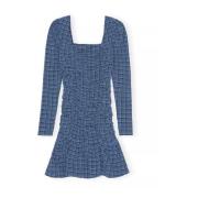 Blauwe geruite jurk met pofmouwen Ganni , Blue , Dames