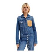 Blauwe Denim Jack met Leren Patch Jean Paul Gaultier , Blue , Dames