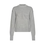 Grijze Crewneck Sweater met Monogram Calvin Klein Jeans , Gray , Dames