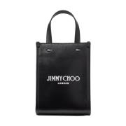 Zwarte leren handtas met wit logo Jimmy Choo , Black , Dames