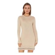 Beige Gehaakte Mini Jurk met Metalen Details Paco Rabanne , Beige , Da...