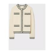 Witte Wollen Vest met Zwarte Details Tory Burch , White , Dames