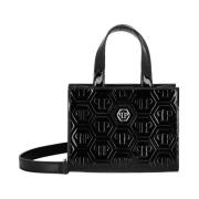 Monogram lak handtas met panterprint Philipp Plein , Black , Dames