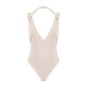 Nude Deep V-Neck Body Gauge81 , Beige , Dames