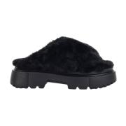 Zwarte Furry Slides Hogan , Black , Dames