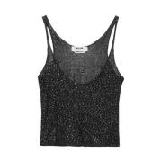 Zwarte Paillet Top Rechte Zoom Msgm , Black , Dames