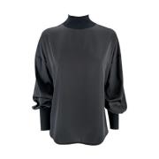 Zwarte satijnen damesoverhemd D.Exterior , Black , Dames