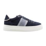 Blauwe Suède Sneaker met Tweed Detail Stokton , Blue , Dames