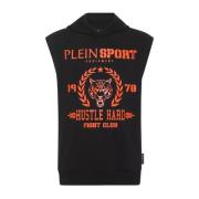 Zwarte Mouwloze Tiger Hoodie T-shirt Plein Sport , Black , Heren