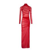 Rode Maxi Tule Jurk Gestreepte Drapering Jean Paul Gaultier , Red , Da...