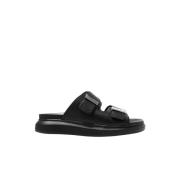 Zwarte leren slippers met zilveren details Alexander McQueen , Black ,...