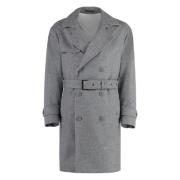 Klassieke Flanellen Trenchcoat Hugo Boss , Gray , Heren