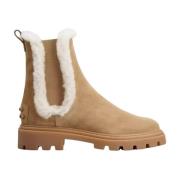 Bruine Suède Shearling Enkellaarzen Tod's , Brown , Dames