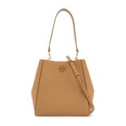 Geometrische Gehamerd Leren Bucket Bag Tory Burch , Brown , Dames