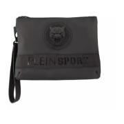 Zwarte reliëflogo clutch met rits Plein Sport , Black , Unisex