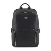 Zwarte leren rugzak met metalen adelaar Emporio Armani , Black , Heren