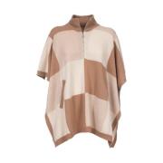 Kasjmier Cape met Halve Rits en Zakken Le Tricot Perugia , Beige , Dam...