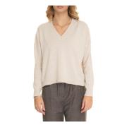 Kant V-hals trui, boxy model Pennyblack , Beige , Dames