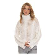 Turtleneck Kabelgebreide Pullover met Lurex Liu Jo , White , Dames