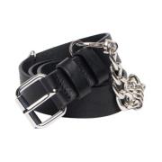 Zwarte leren riem met afneembare ketting Tela , Black , Dames