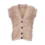 Mouwloos Wolmix Gebreid Vest Le Tricot Perugia , Beige , Dames