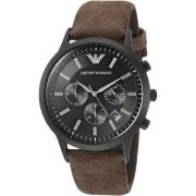 Zwarte leren kwarts herenhorloge Emporio Armani , Black , Heren