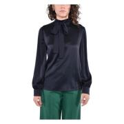 Zijden blouse met lange mouwen en strik Max Mara Studio , Black , Dame...