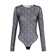 Zwart Diagonaal Tule Body met Lange Mouwen Elisabetta Franchi , Black ...