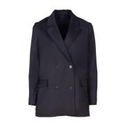 Dubbelrijige Zwarte Blazer met Surflex Stof RRD , Black , Dames