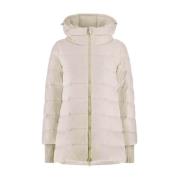 Donsjack met afneembare capuchon en gebreide manchetten Herno , Beige ...