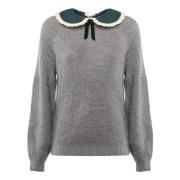 Geborduurde Kraag Sweater in Grijs Teal MC2 Saint Barth , Gray , Dames