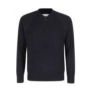 Merino Wol Halve Rits Sweater Paolo Pecora , Blue , Heren