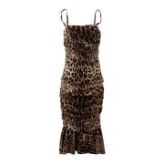 Luipaardprint Zijden Jurk Mouwloos Kuitlengte Dolce & Gabbana , Brown ...