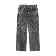 Fringed Loose Denim Jeans Octopus , Gray , Heren