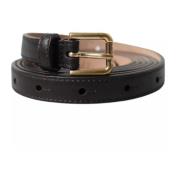 Zwarte leren taille riem met logogesp Dolce & Gabbana , Brown , Dames