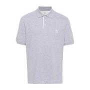 Melange Piqué Polo met Bedrukt Logo Brunello Cucinelli , Gray , Heren