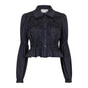 Gestreepte Smock Blouse met Smock Details Neo Noir , Black , Dames