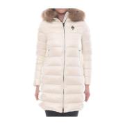 Lang donsjack met bontgevoerde capuchon Blauer , White , Dames