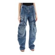 Cargo jeans met harnasdetails Off White , Blue , Dames