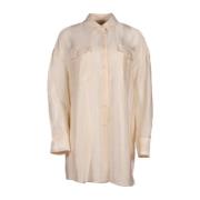 Gestreepte cady shirt in beige Semicouture , Beige , Dames