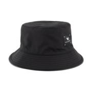 Zwarte Nylon Cloche met Wit Logo Lettering Emporio Armani , Black , Un...