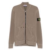 Bruine Volledige Rits Zachte Trui Stone Island , Brown , Heren