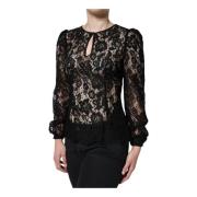 Zwarte Kant Lange Mouw Top met Rits Dolce & Gabbana , Black , Dames