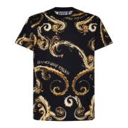 Barok Print Zwarte Katoenen T-shirt Versace Jeans Couture , Black , He...